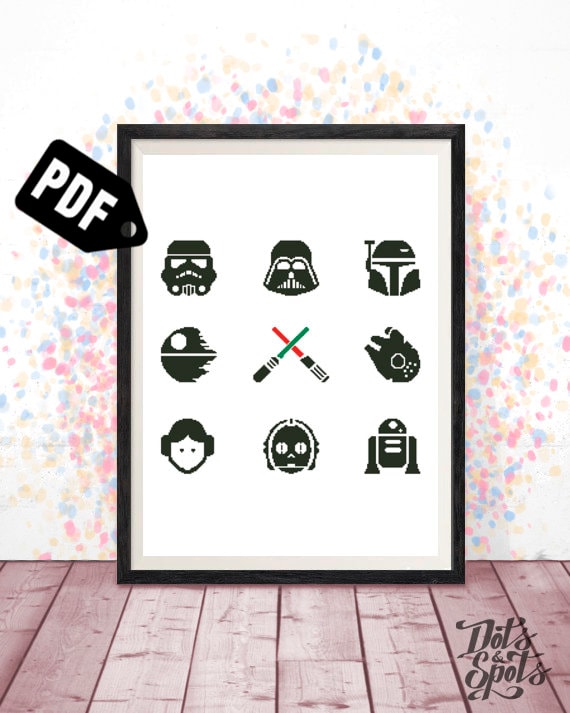 Inspired By Star Wars Cross Stitch Pattern Stormtrooper Darth Vader Silhouette Modern Decor Pdf Instant Download Easy Pt 135