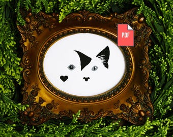 Minimalist Cat Cross Stitch Pattern PDF - Black White Cat Portrait Embroidery - Cat Art Instant Download - Counted Cross Stitch PT-283
