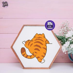 Orange Cat Cross Stitch Pattern: Beginner Embroidery (PDF Download) P 1046