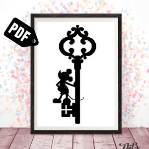 Cartoon cross stitch pattern for beginners - Embroidery - Needlepoint Kits - one colour - key - pdf Instant Download - easy - PT-287