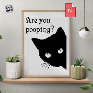 Patrón de punto de cruz de gato negro: Decoración divertida para el baño (Descarga digital) PT-875