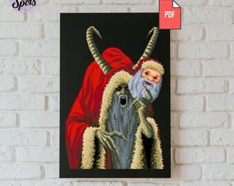 Christmas Cross Stitch Pattern - Reindeers - Xmas tree - Gothic Santa Krampus Style Embroidery - Needlepoint Kits -PT-1120