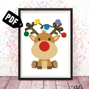 Reindeer Cross Stitch Pattern: Holiday Deer Embroidery Design (PDF Download) PT-172