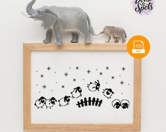Counting Sheep Cross Stitch Pattern PDF - Funny Jumping Sheep Farmhouse Nursery Wall Art - Counted Chart Instant Download Baby Decor PT-141