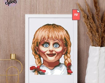 Horror Movie Cross Stitch Pattern:  Doll Embroidery Vintage Horror Portrait (PDF Download) P 891
