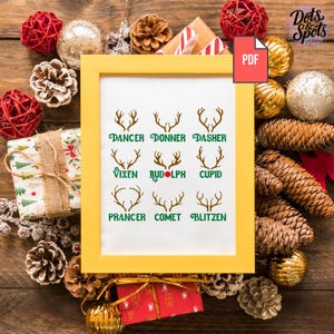 Christmas Reindeer Sampler Cross Stitch Pattern PDF – Holiday Antlers Wall Art – Festive Winter Decor – Modern Embroidery Design - PT-495