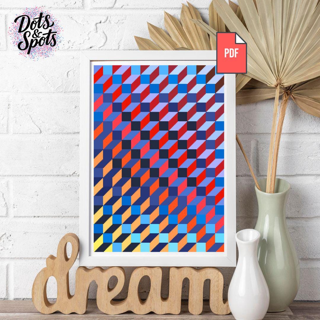 3D Cube Cross Stitch Pattern: Geometric Pixel Art (PDF Download