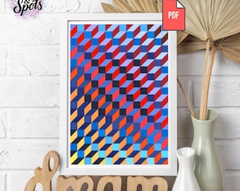 3D Cube Cross Stitch Pattern: Geometric Pixel Art (PDF Download) - P-1081