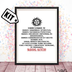 Beginner Cross Stitch Kit: Exorcism Pattern, Latin Quote Wall Decor  K-523