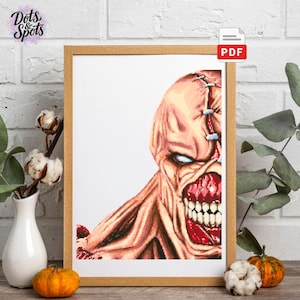 Horror Movie Cross Stitch Pattern: Monster Embroidery Design (PDF Pattern) PT-915