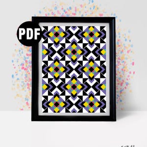 Colorful Geometric Cross Stitch Pattern PDF - Modern Abstract Quilt - Inspired Design - wall art - Embroidery - Needlepoint Kits - PT-1100