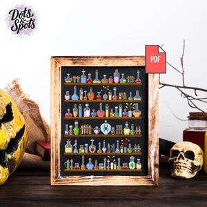 Halloween Potions Cross Stitch Pattern: Modern Silhouette Witchy Laboratory Embroidery (PDF Instant Download) P 993