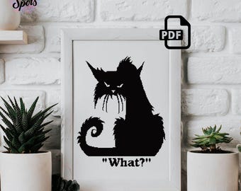 Grumpy Black Cat Cross stitch pattern for beginners - Embroidery - Needlepoint Kits - Sarcastic Wall Art - Cat Lover Gift - PT-108