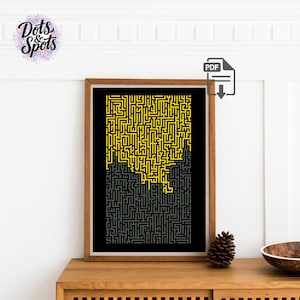 Maze Gradient Cross Stitch Pattern PDF | Yellow Black Labyrinth Chart | Modern Optical Wall Art | Instant Download -PT-809