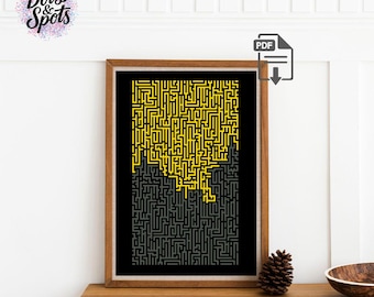 Maze Gradient Cross Stitch Pattern PDF | Yellow Black Labyrinth Chart | Modern Optical Wall Art | Instant Download -PT-809