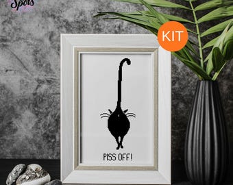 Black Cat Silhouette Cross Stitch Kit: Beginner Needlepoint K-865