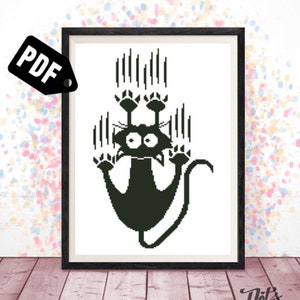 Black cat cross stitch pattern-Cat love-Silhouette-animal-Kids Baby-Modern Decor-black and white-pdf Instant Download-easy-PT-239