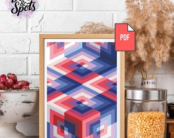 Optical Illusion Geometric Cross Stitch Pattern: Modern Abstract Cubes (PDF Download) - Р-1158