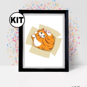 初心者向け猫クロスステッチキット - ニードルポイント - 刺繍 - オレンジ色の猫のパターン - シルエット - 動物 - モダン装飾 - K-1102