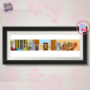 Ponto cruz de apartamento - Ponto cruz de sitcom - Padrão de ponto cruz Stitchalong (SAL) - Ponto cruz de filme - Ponto cruz grande - PT-1061