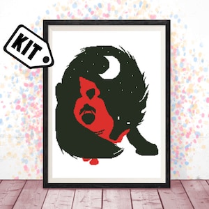 Cross Stitch KIT for beginner - Needlepoint - Embroidery - fairy tale cross stitch - wolf - nursery - Silhouette - K-234