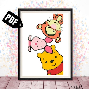 Motif de point de croix dessin animé - pour débutants - motifs de broderie - kits de broderie - ours - moderne - pdf téléchargement immédiat-easy-PT-187