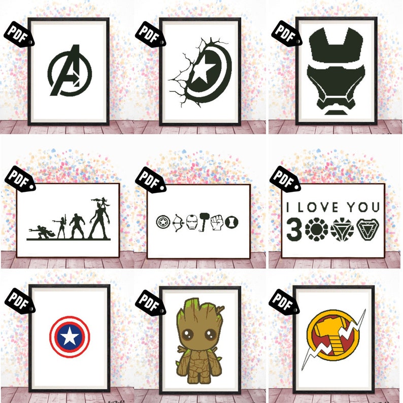 Embroidery Needlepoint Kits Set of 16 cross stitch for beginners Modern Decor-pdf Instant Download-ST-02 cross stitch pattern pack