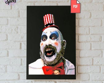 Wzór haftu krzyżykowego z motywem horroru: Dark Circus – wzór dla początkujących, gotycka dekoracja ścienna na Halloween (do pobrania w formacie PDF) P-1132