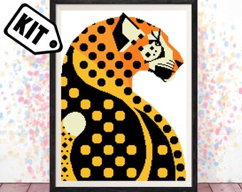 Jaguar Cross Stitch Kit: Leopard Beginner Needlepoint Embroidery - Fun & Unique Embroidery Project - K-799