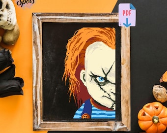Scary Cross Stitch Pattern: Horror Movie Embroidery Horror Portrait Needlepoint (PDF Download) PT-758