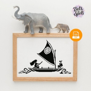 Patrón de punto de cruz de barco de dibujos animados: Bordado para principiantes (Descarga digital) PT-154