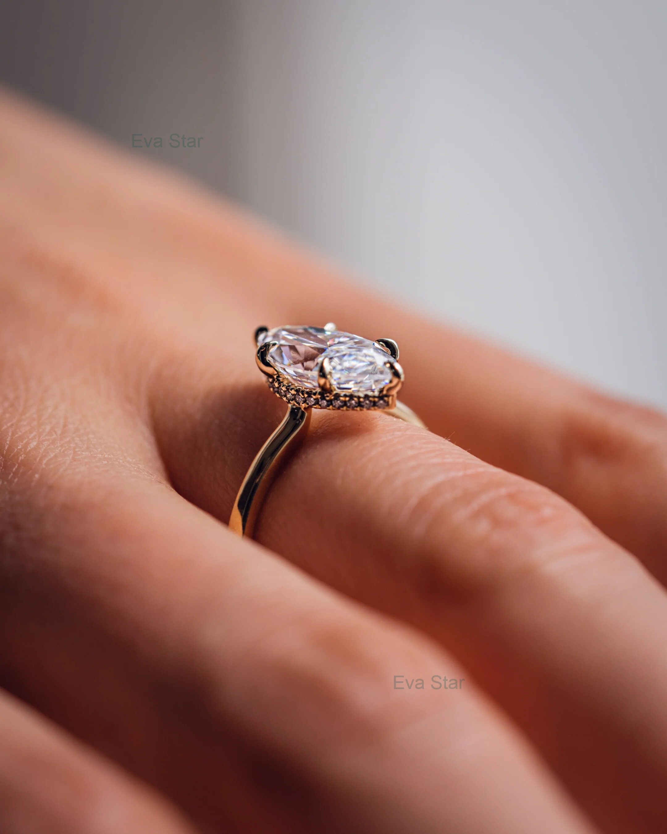 Lab Marquise Grown Ring 2.7 Diamond Hidden Gold White/ Diamond Yellow Ring, Wedding 14K Etsy Ring, CT Lab - Engagement Cut Created Ring, E/VS2 Halo