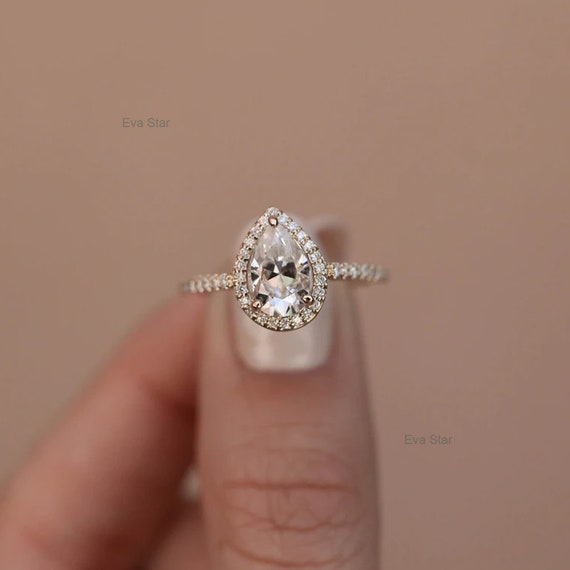 2.00 Pear Shape Halo Lab Created Diamond Engagement Ring 5 / Rose Gold