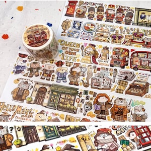 Washi-tape gehaktbal, kawaiistickers, Bullet Journal-sticker, planner, reisdagboek | Reis naar Engeland, MTB-45