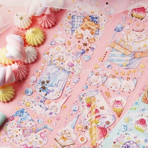 Taśma PET do napojów bąbelkowych, przezroczysta taśma, naklejki Kawaii, zestaw Junk Journal do planera, album ze zdjęciami | Bear, Bunny Shine-14