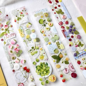 Taśma PET w kolorze jagodowym, taśma Washi/Clear, naklejki Kawaii, zestaw Junk Journal do planera, album | Wild Berry-02