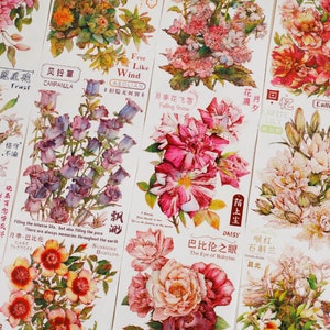 Vintage washitape met bloemen, kit voor junkjournal, vel decostickers, Bullet Journal, DailyLife-09