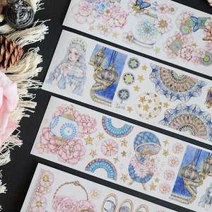 Fita PET, Fita Washi/Clear, Kit Junk Journal, Adesivos Kawaii para Planejador, Scrapbook, Flor de Sakura, Palácio, Princesa, Kuma-06