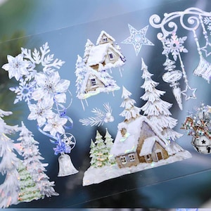 Ruban adhésif PET Cottage de Noël, kit de journal indésirable, Bullet Journal, autocollants déco, TimeGrid-13