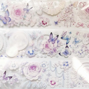 PET Tape, Washi Tape, Junk Journal Kit, Kawaii Stickers, Scrapbook, Blumen, Perle, Studio VI-25