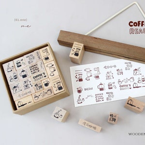 Sellos de goma de café, sellos de madera, planificadores, Bullet Journal, álbumes de recortes, Mood-374