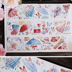 PET-tape met bloemenparaplu, washi/transparante tape, kawaiistickers, rommeldagboekkit voor planner, plakboek | AD-01