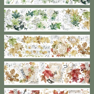 Cinta adhesiva de otoño para mascotas, washi/cinta transparente, kit de diario basura, pegatinas para diario Bullet Journal, álbum de recortes/hoja de arce en otoño, música, estado de ánimo-314