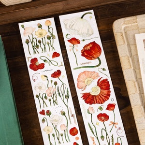 Mohnblumen PET Tape, Washi und Clear Tape, Kawaii Aufkleber, Junk Journal Kit für Planer, Scrapbook|Blümchen Blumen Stickers Tape, Reco-06