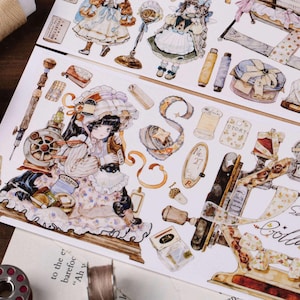 Nastro adesivo PET per vestiti vintage da ragazza, nastro washi, adesivo kawaii, bullet journal, diario spazzatura, pianificatore, Reco-16