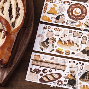 Boulangerie du chat, ruban adhésif PET pour le pain, ruban adhésif washi, autocollant kawaii, Bullet Journal, journal indésirable, agenda, Reco-18