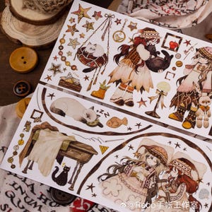 Nastro adesivo per animali domestici Twins Girl, nastro washi, adesivo kawaii, bullet journal, junk journal, planner, Reco-17