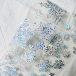 Ruban adhésif PET flocons de neige d'hiver, ruban adhésif transparent, autocollants kawaii, kit de journal indésirable pour agenda, scrapbooking | Noël, BTY-04
