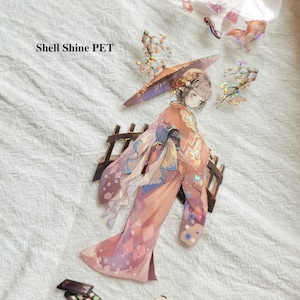 Ruban adhésif PET kimono japonais fille, ruban adhésif transparent, autocollants kawaii, kit de journal indésirable pour agenda, scrapbooking | Sakura rose, Nouvel An, YIMU-01
