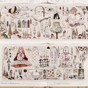 Nastro PET Girl in Forest Castle, nastro washi/trasparente, adesivi kawaii, kit di diario spazzatura per planner, album di ritagli/Natale, Reco-01